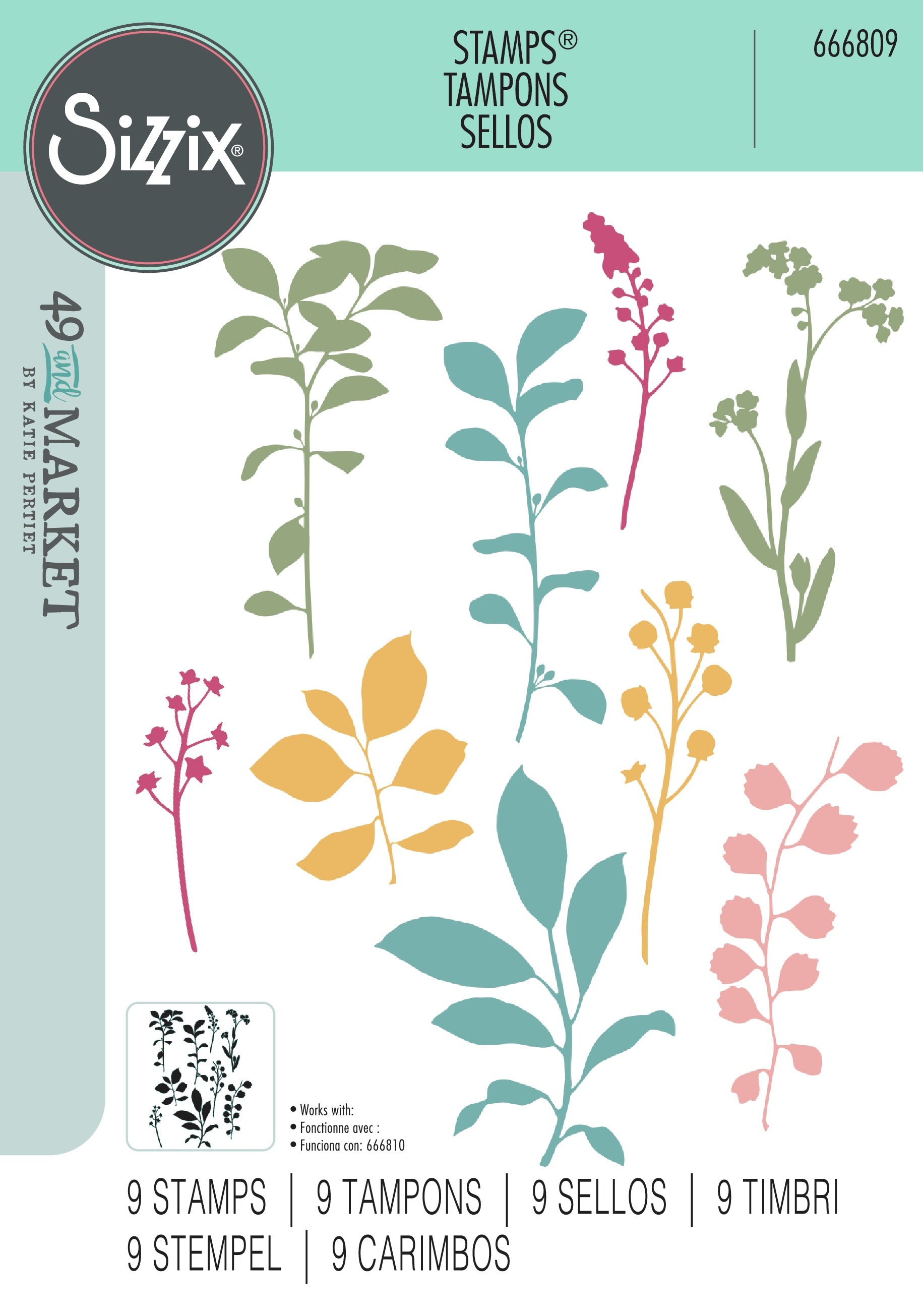 Sizzix - 49 & Market - Clear Stamp - Fine Stems 01