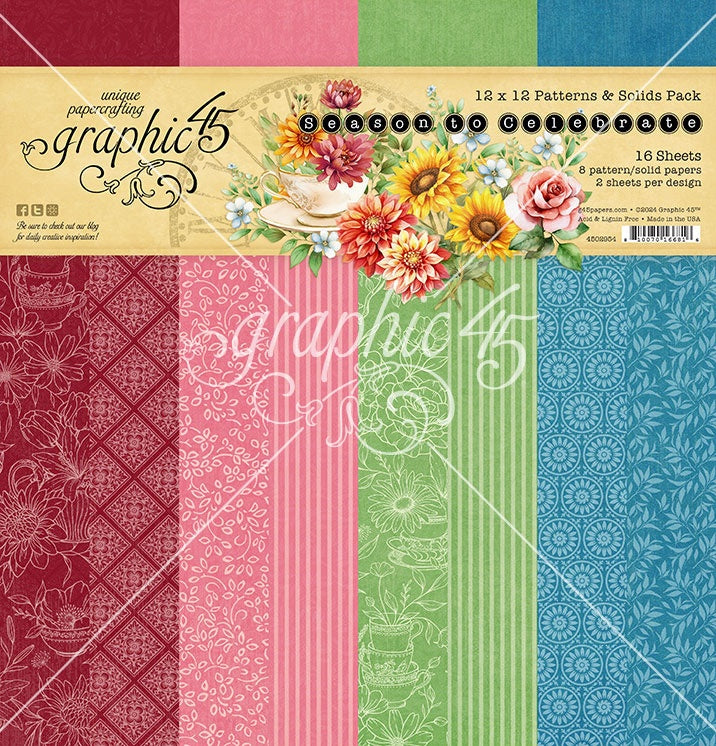 Graphic 45 - Season to celebrate  - Patterns and Solids Paper Pad  12 x 12"