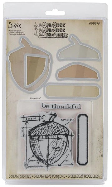 Tim Holtz Alterations - Framelits Die Set w/Stamps - Acorn Blueprint