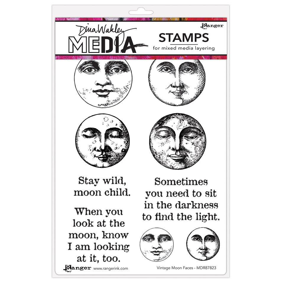 Dina Wakley Media - Stamps - Vintage Moon Faces