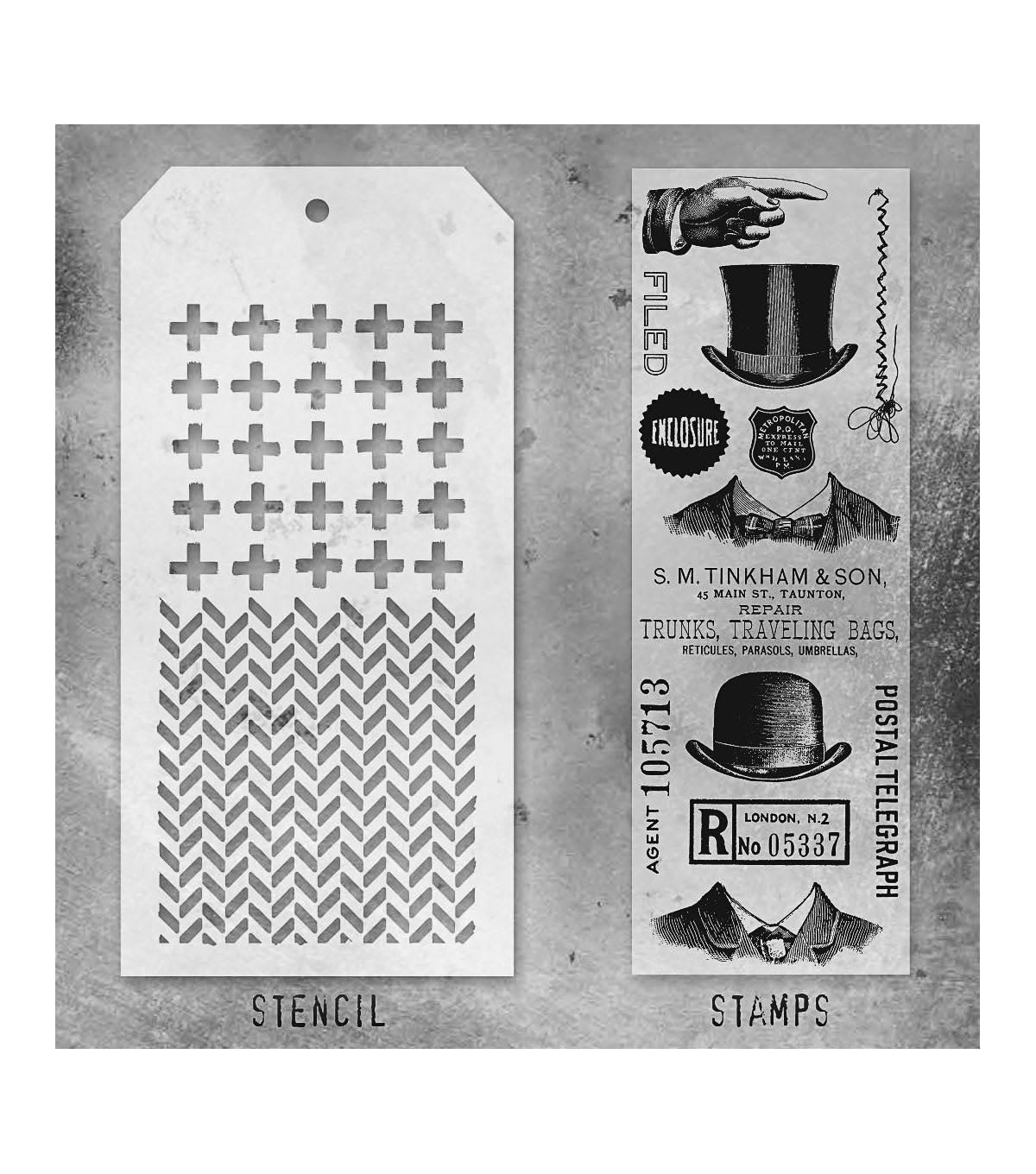 Tim Holtz - Mixed Media Set - Stamp/Stencil - Distinguished