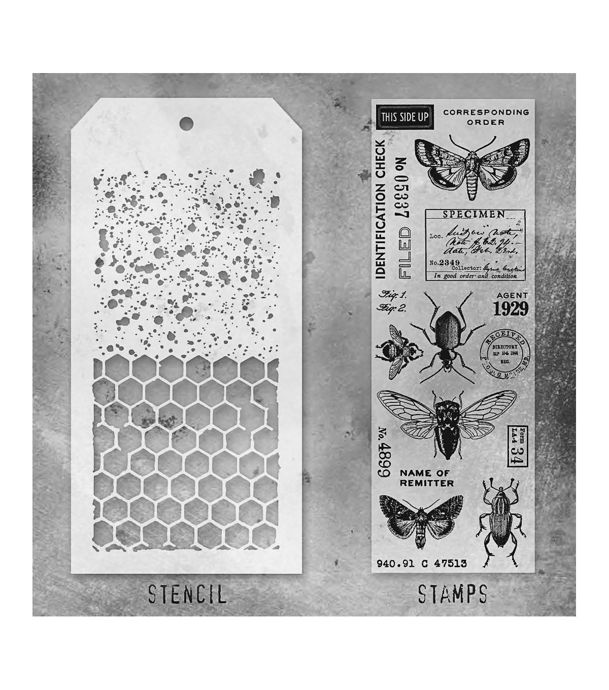 Tim Holtz - Mixed Media Set - Stamp/Stencil - Entomology