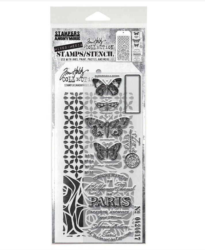 Tim Holtz - Mixed Media Set - Stamp/Stencil - Papillion