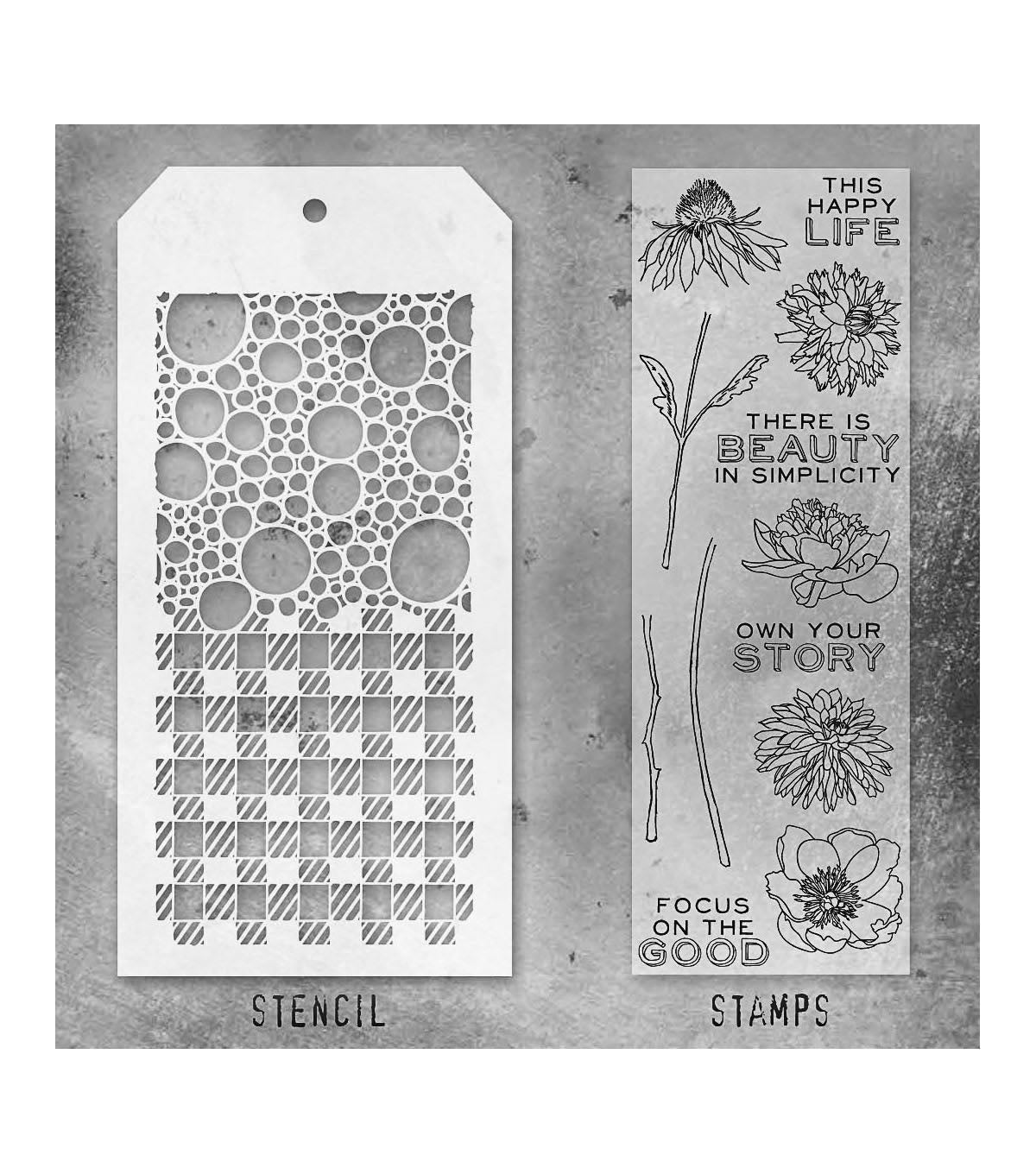 Tim Holtz - Mixed Media Set - Stamp/Stencil - Flower Garden