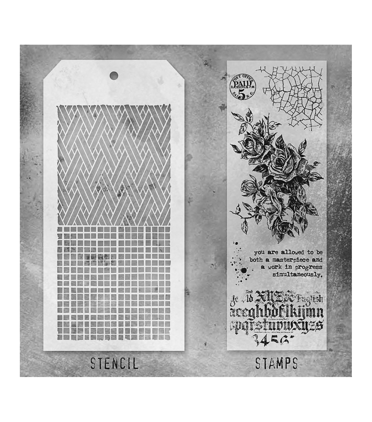 Tim Holtz - Mixed Media Set - Stamp/Stencil - Lady Rose