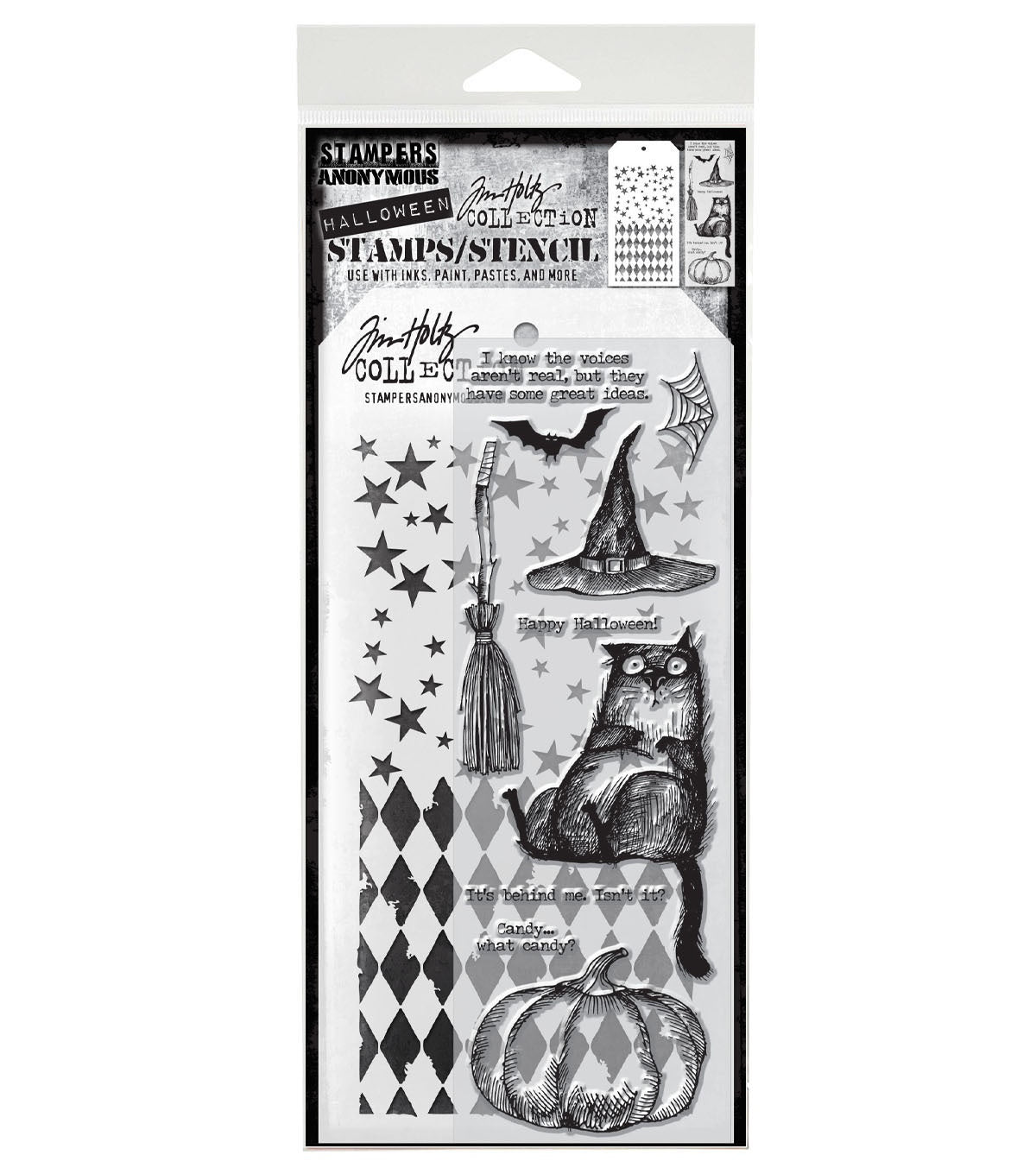 Tim Holtz - Mixed Media Set - Stamp/Stencil - Snarky Cat Halloween