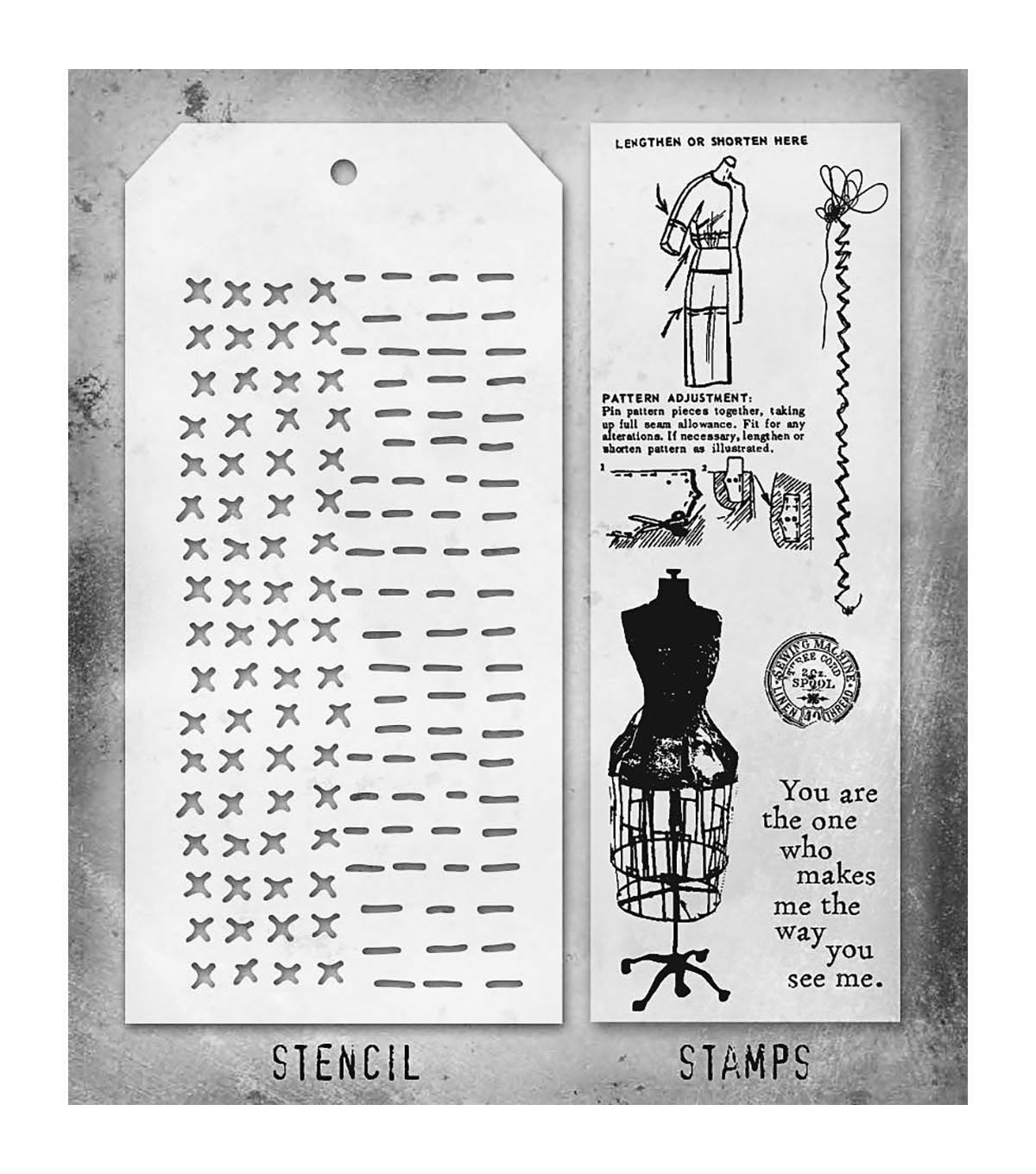 Tim Holtz - Mixed Media Set - Stamp/Stencil - Haberdashery