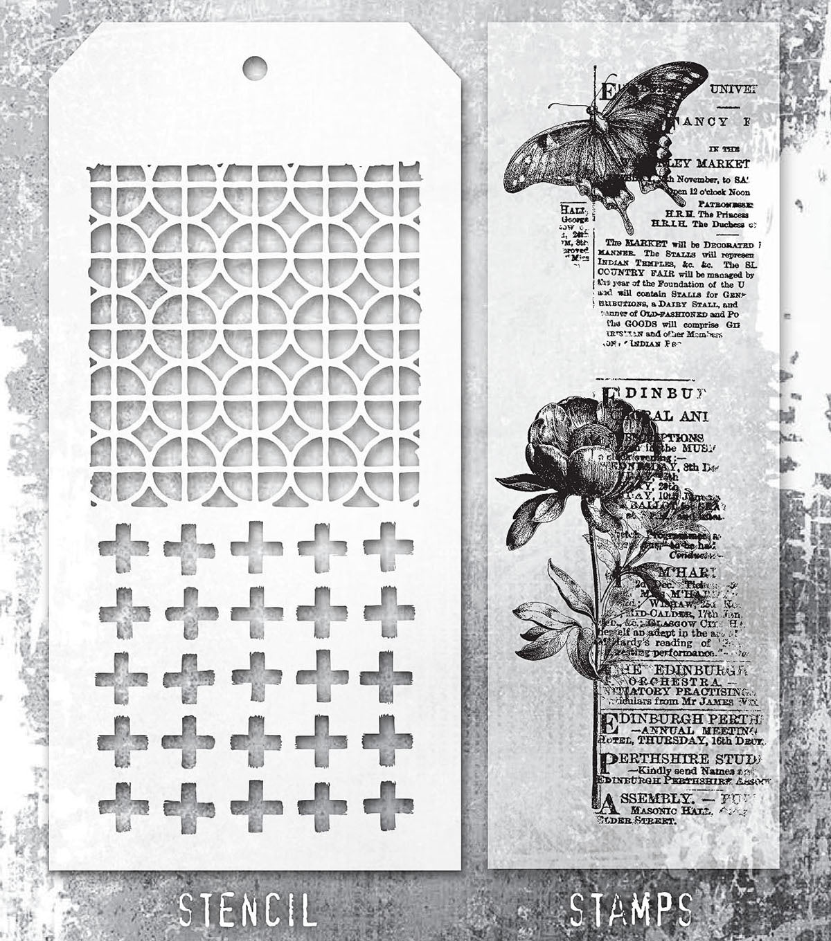 Tim Holtz - Mixed Media Set - Stamp/Stencil - Botanic Collage