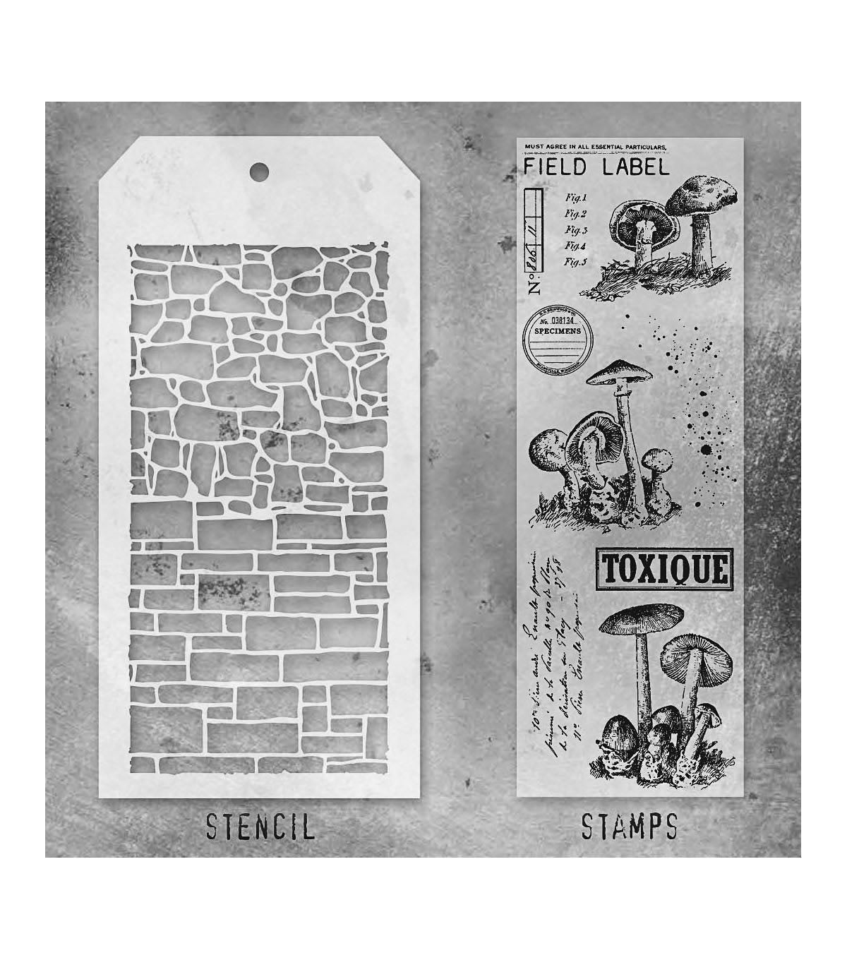 Tim Holtz - Mixed Media Set - Stamp/Stencil - Tiny Toadstools