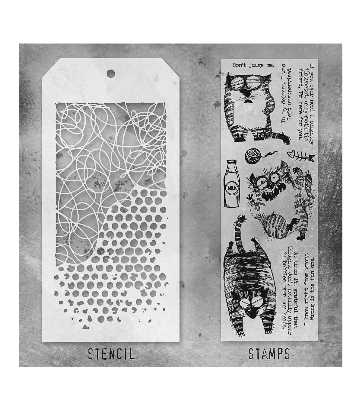 Tim Holtz - Mixed Media Set - Stamp/Stencil - Snarky Cat 2