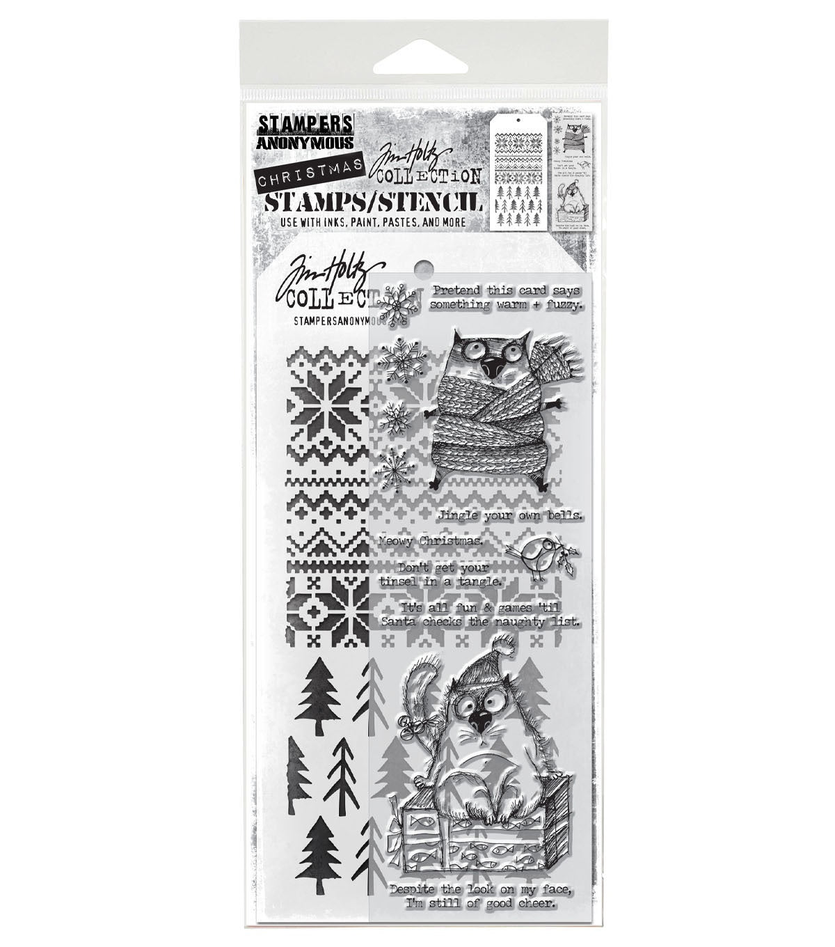 Tim Holtz - Mixed Media Set - Stamp/Stencil - Snarky Cat Christmas