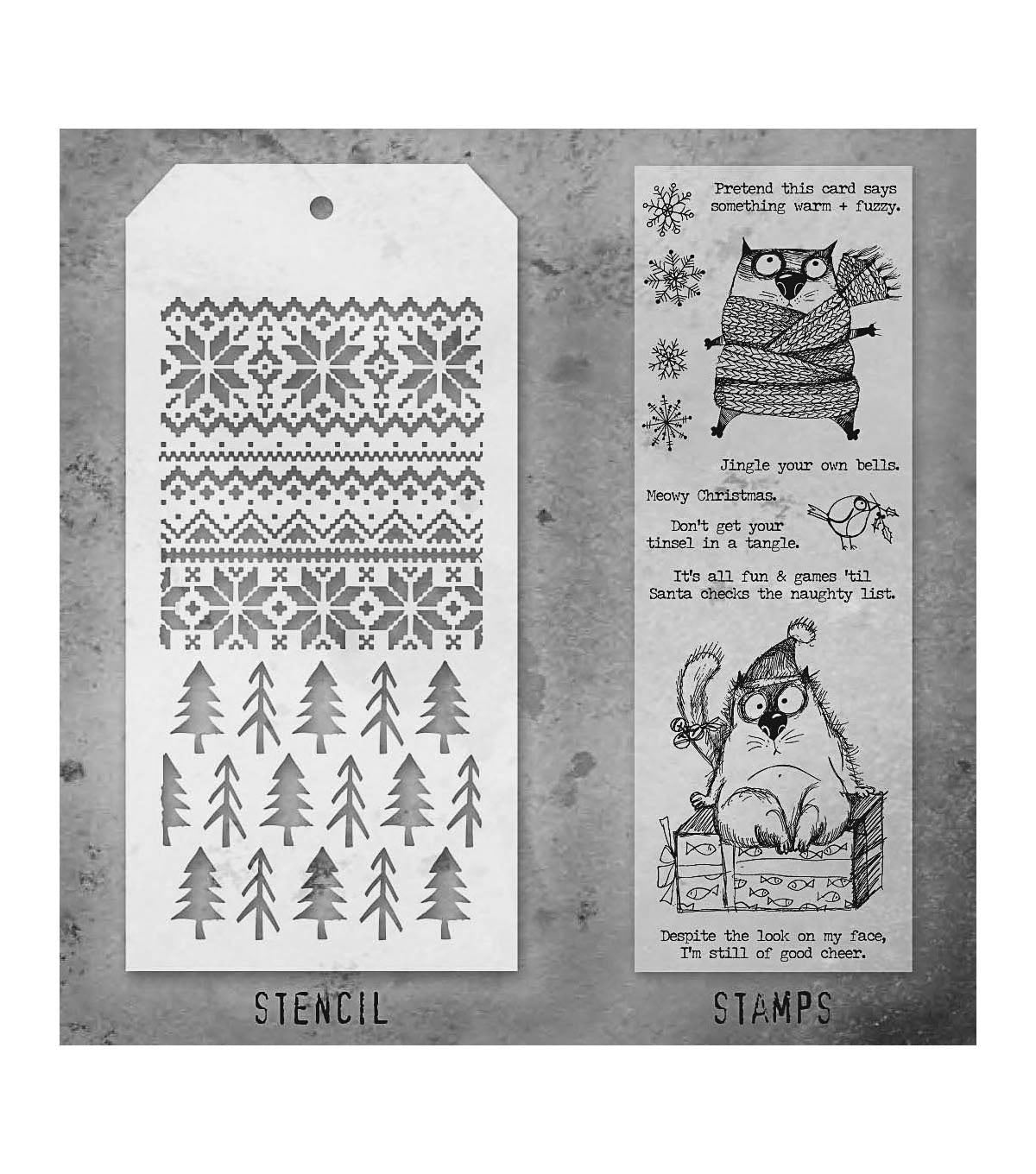 Tim Holtz - Mixed Media Set - Stamp/Stencil - Snarky Cat Christmas