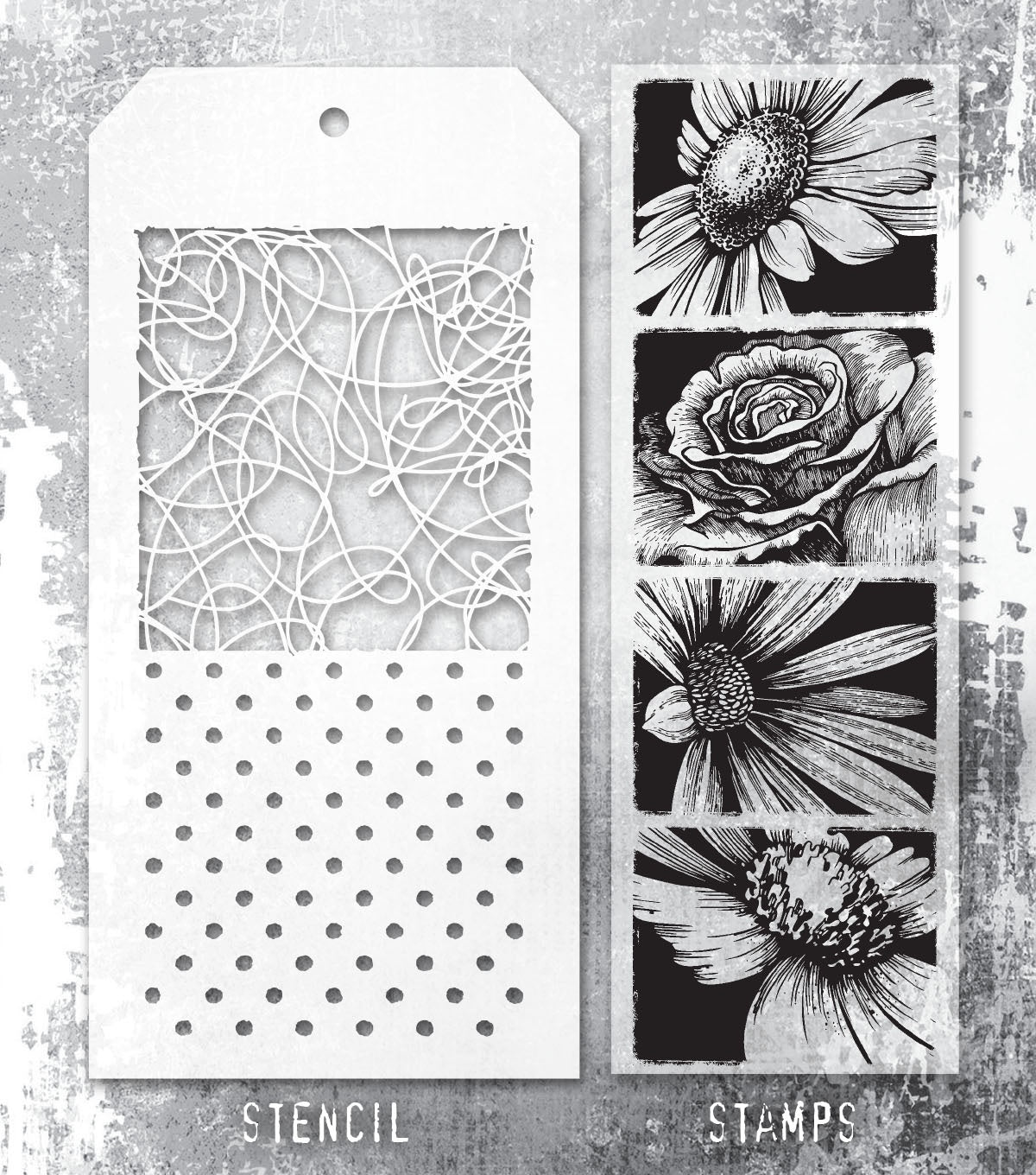 Tim Holtz - Mixed Media Set - Stamp/Stencil - Bold Botanicals