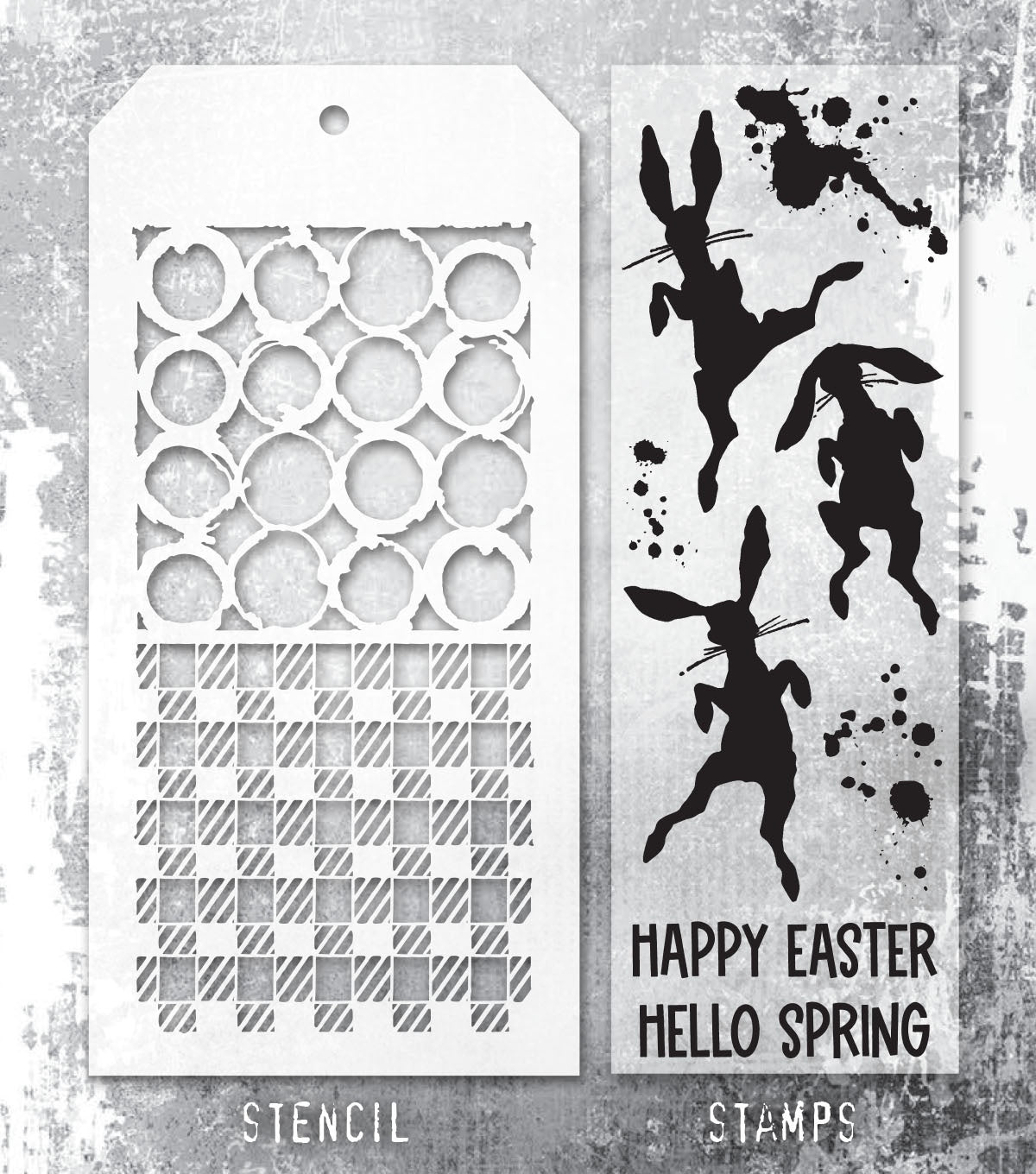 Tim Holtz - Mixed Media Set - Stamp/Stencil - Bunny Hop