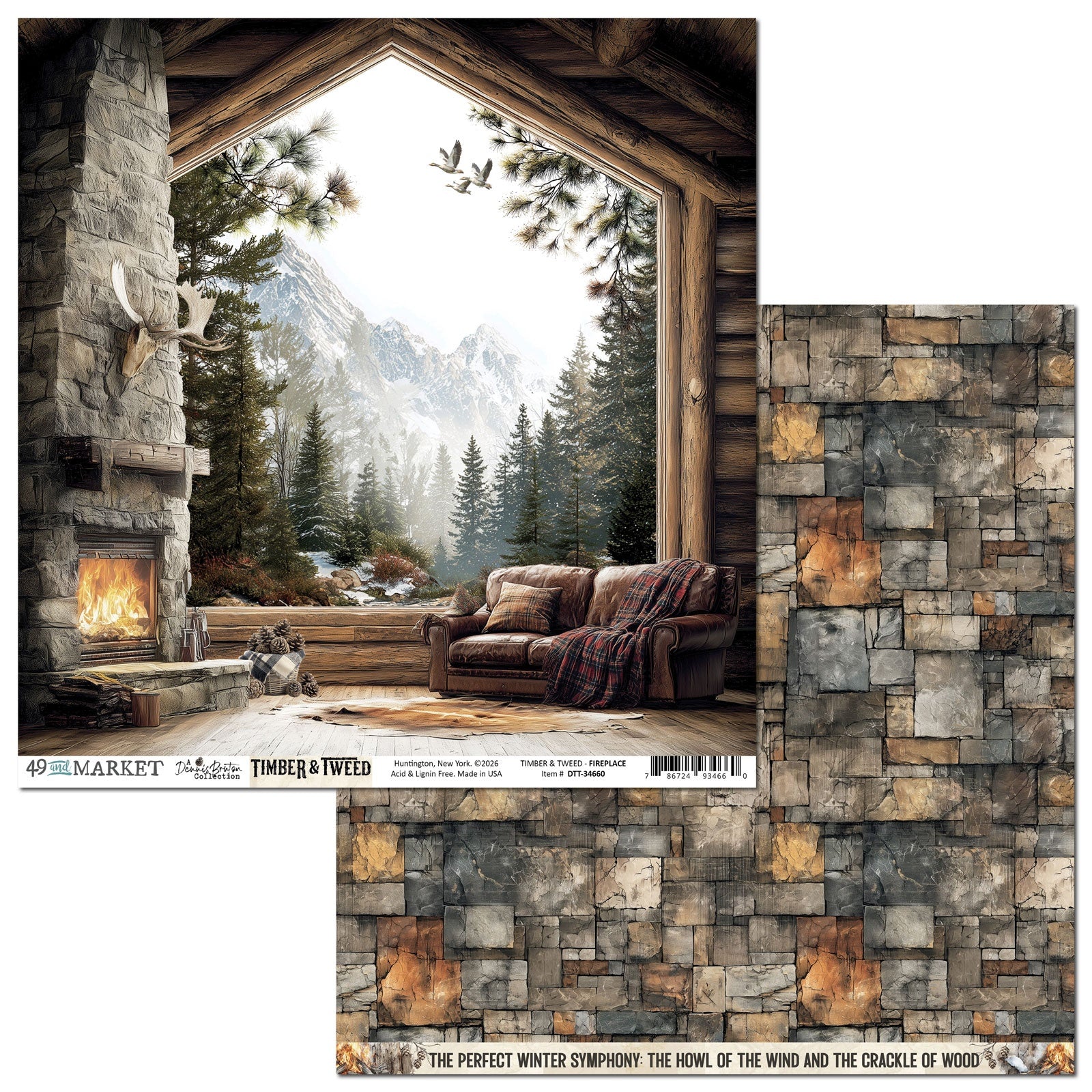 49 and Market - Timber and Tweed - Fireplace -  12 x 12"