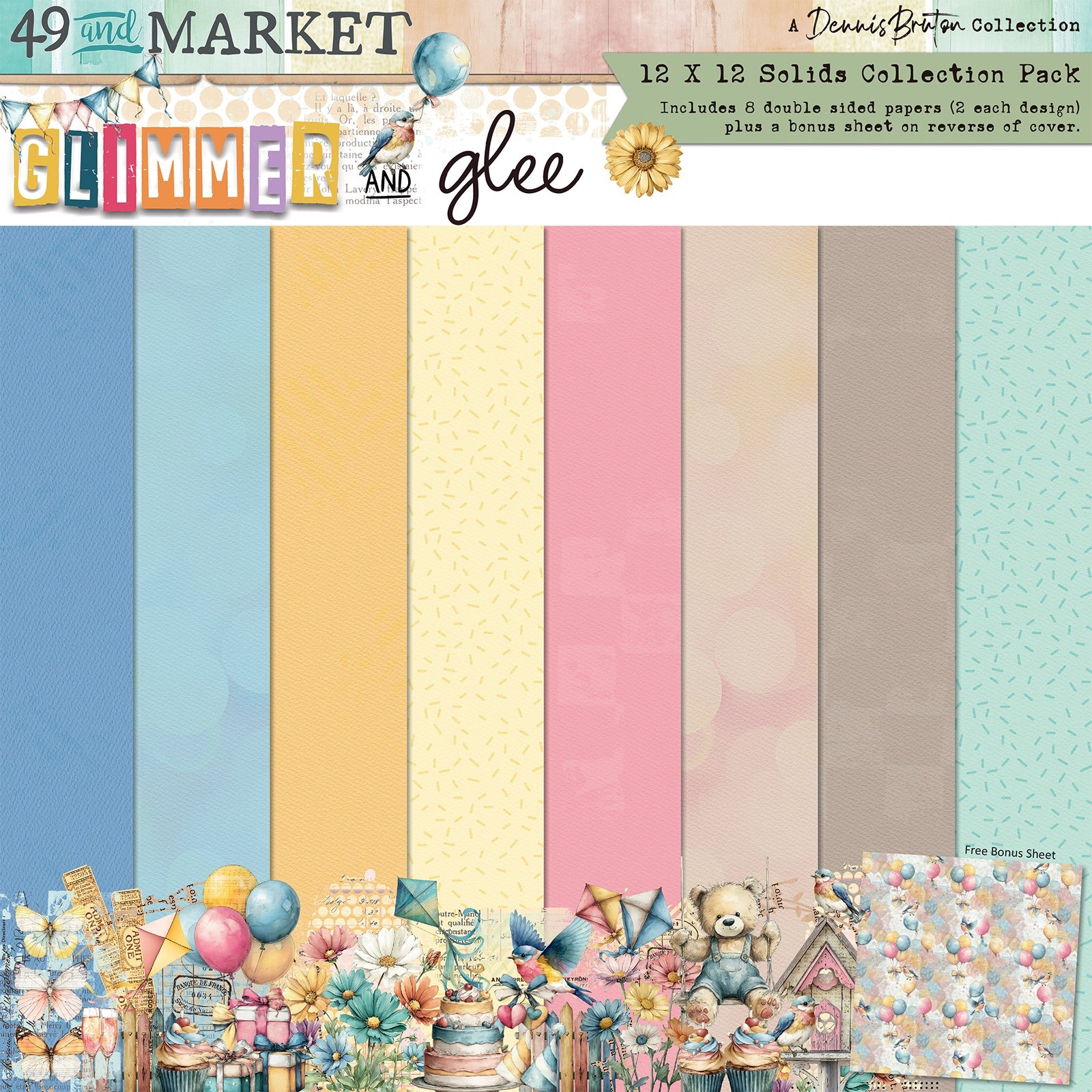 49 and Market - Glimmer and Glee - Solids Collection Pack - 12 x 12"