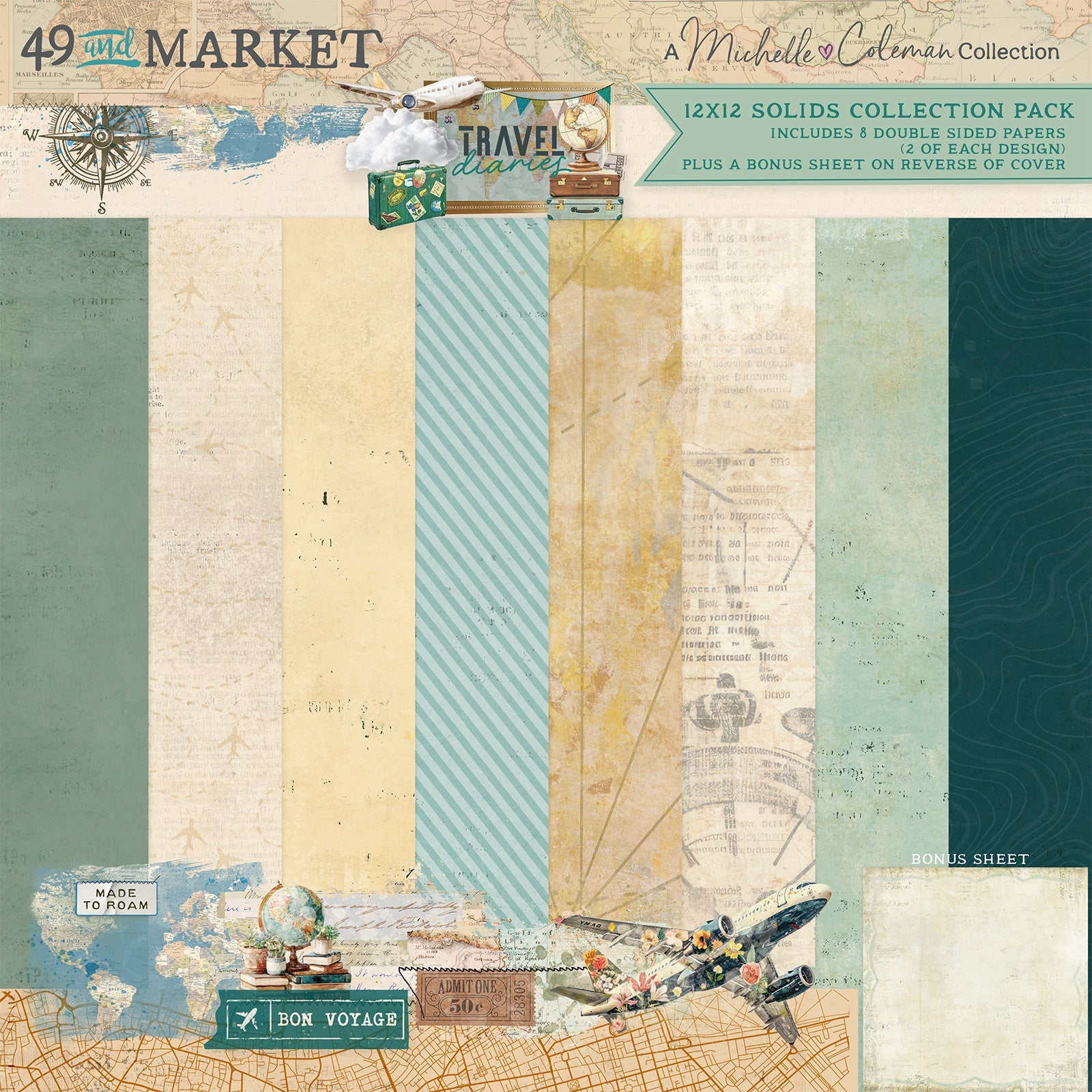49 and Market - Travel Diaries - Solids Collection Pack - 12 x 12"