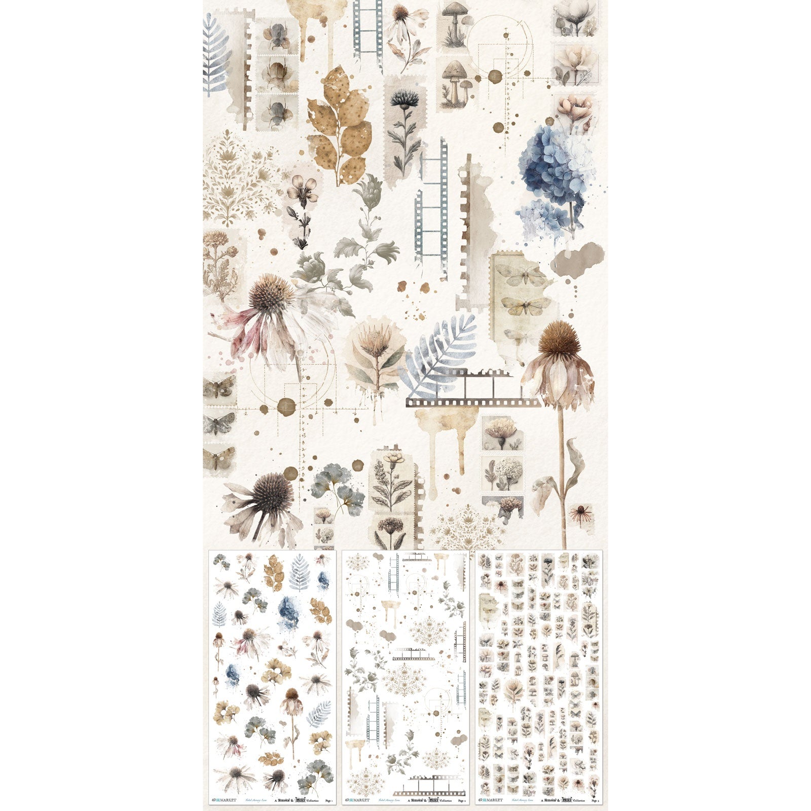 49 and Market - Faded Memory Lane - Rub ons - Flowers