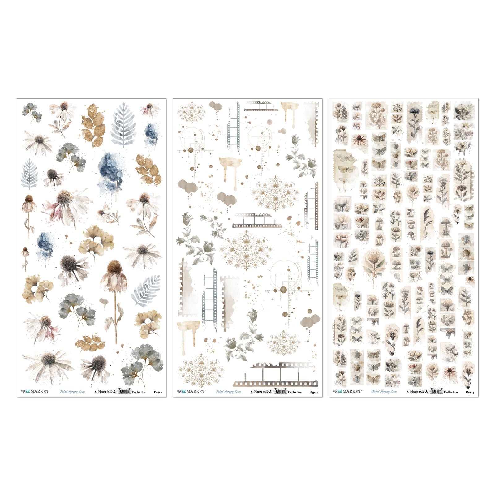 49 and Market - Faded Memory Lane - Rub ons - Flowers