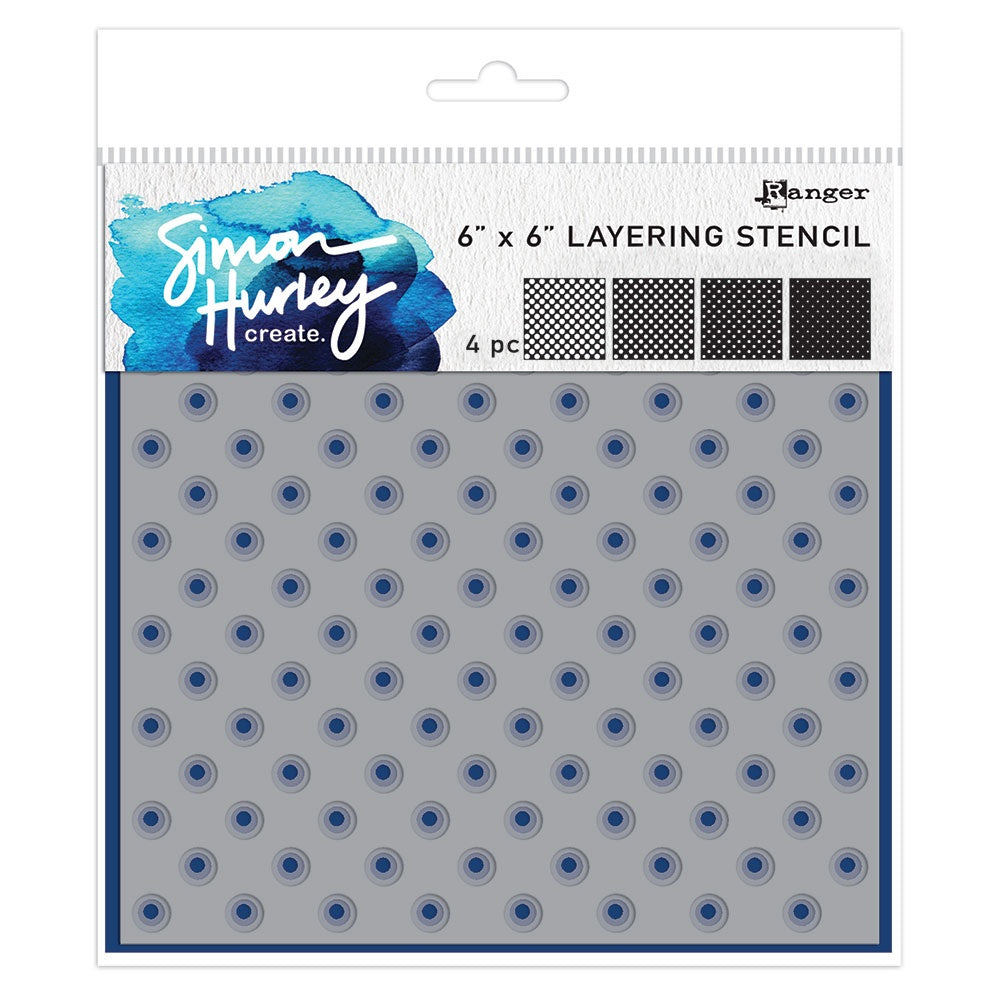 Simon Hurley Create - Layering Stencil 6"X6" - Polka Dots  (4 stk)