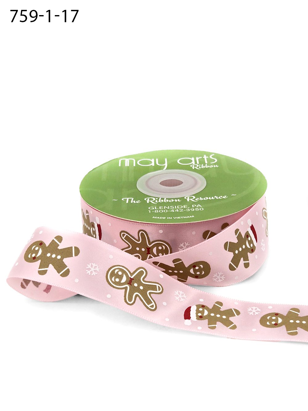 Satin Ribbon - Gingerman print - Pink - METERSVIS