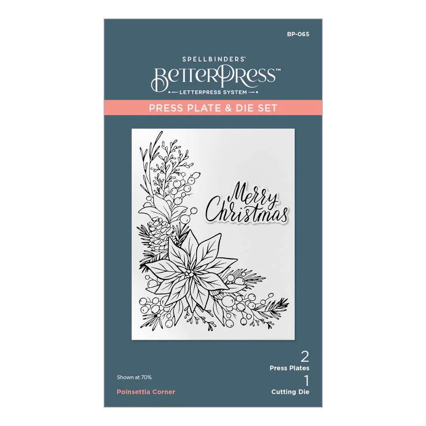 Spelbinders - BetterPress plate & Die set - Poinsettia Corner