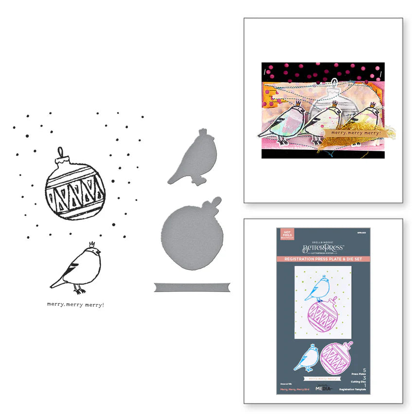 Spelbinders - BetterPress plate & dies set  -Merry, Merry, Merry Bird