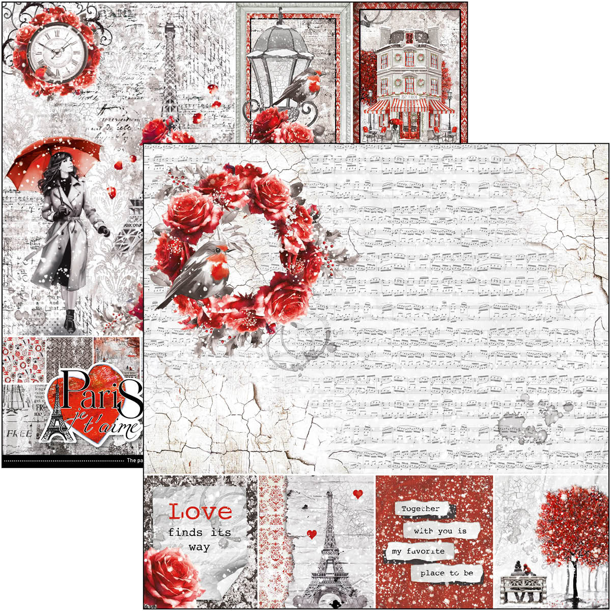 Ciao Bella - Paris Je t'aime - Paper Pack  (12 ark)  12 x 12"