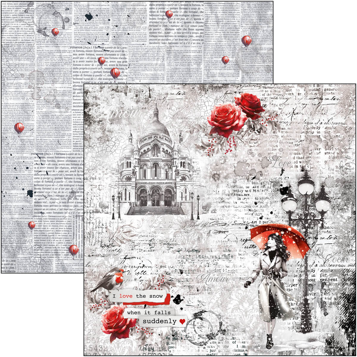 Ciao Bella - Paris Je t'aime - Paper Pack  (12 ark)  12 x 12"