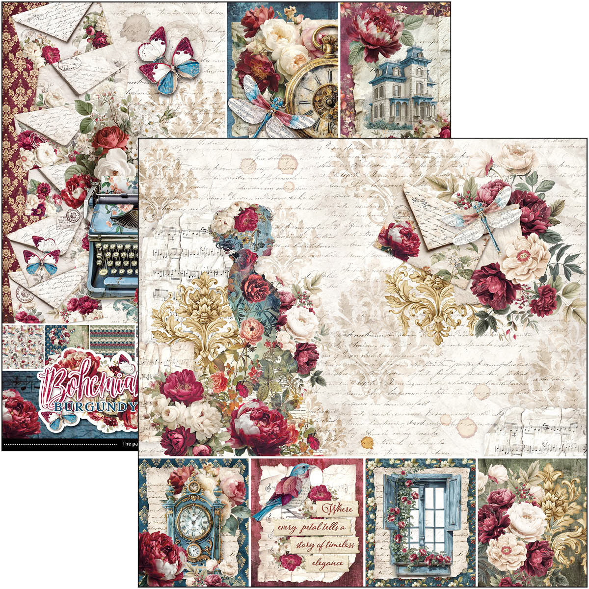 Ciao Bella - Bohemian Burgundy - Paper Pack  (12 ark)  12 x 12"