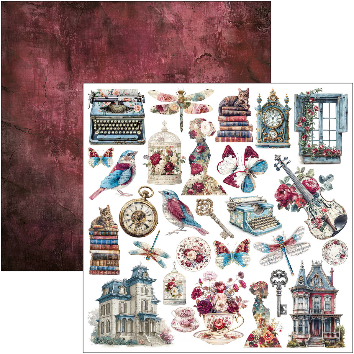 Ciao Bella - Bohemian Burgundy - Paper Pack  (12 ark)  12 x 12"