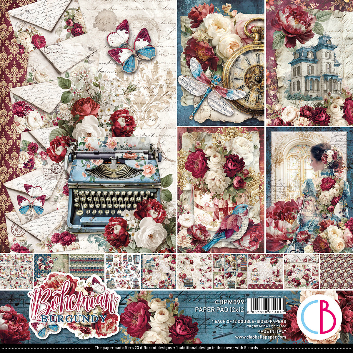 Ciao Bella - Bohemian Burgundy - Paper Pack  (12 ark)  12 x 12"