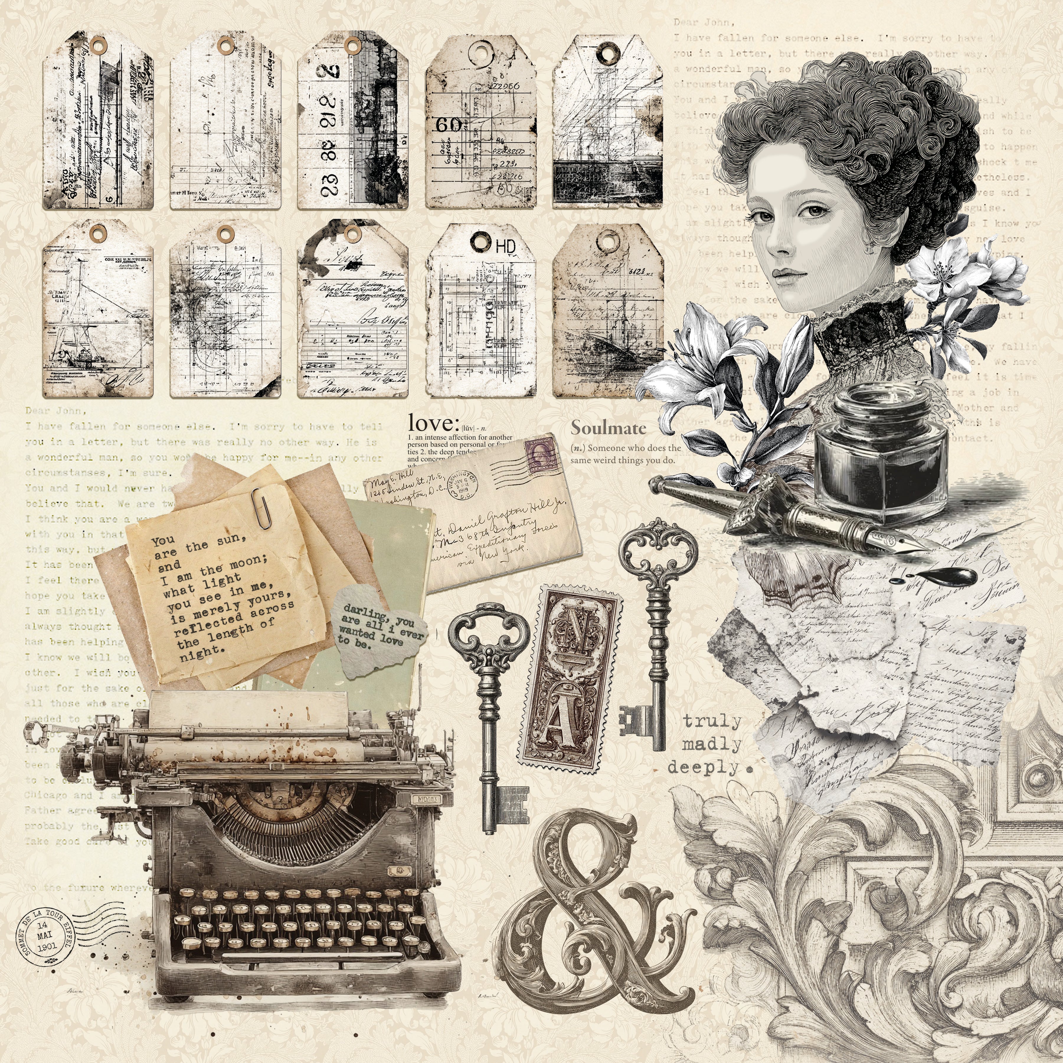 Ciao Bella - Typographic - Paper Pack  (12 ark)  12 x 12"