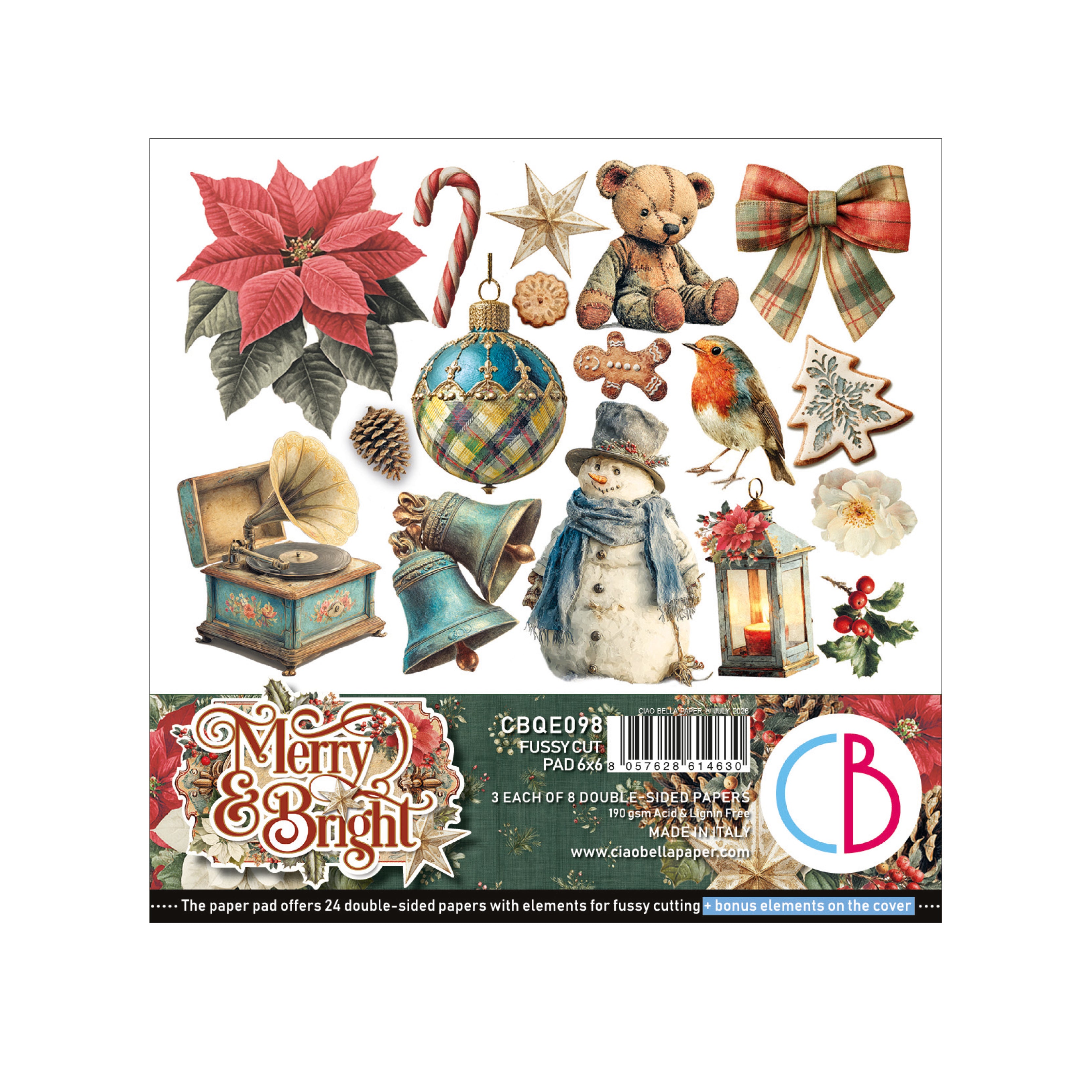 Ciao Bella - Merry & Bright -  Fussy Cut Paper Pad  - 6 x 6"