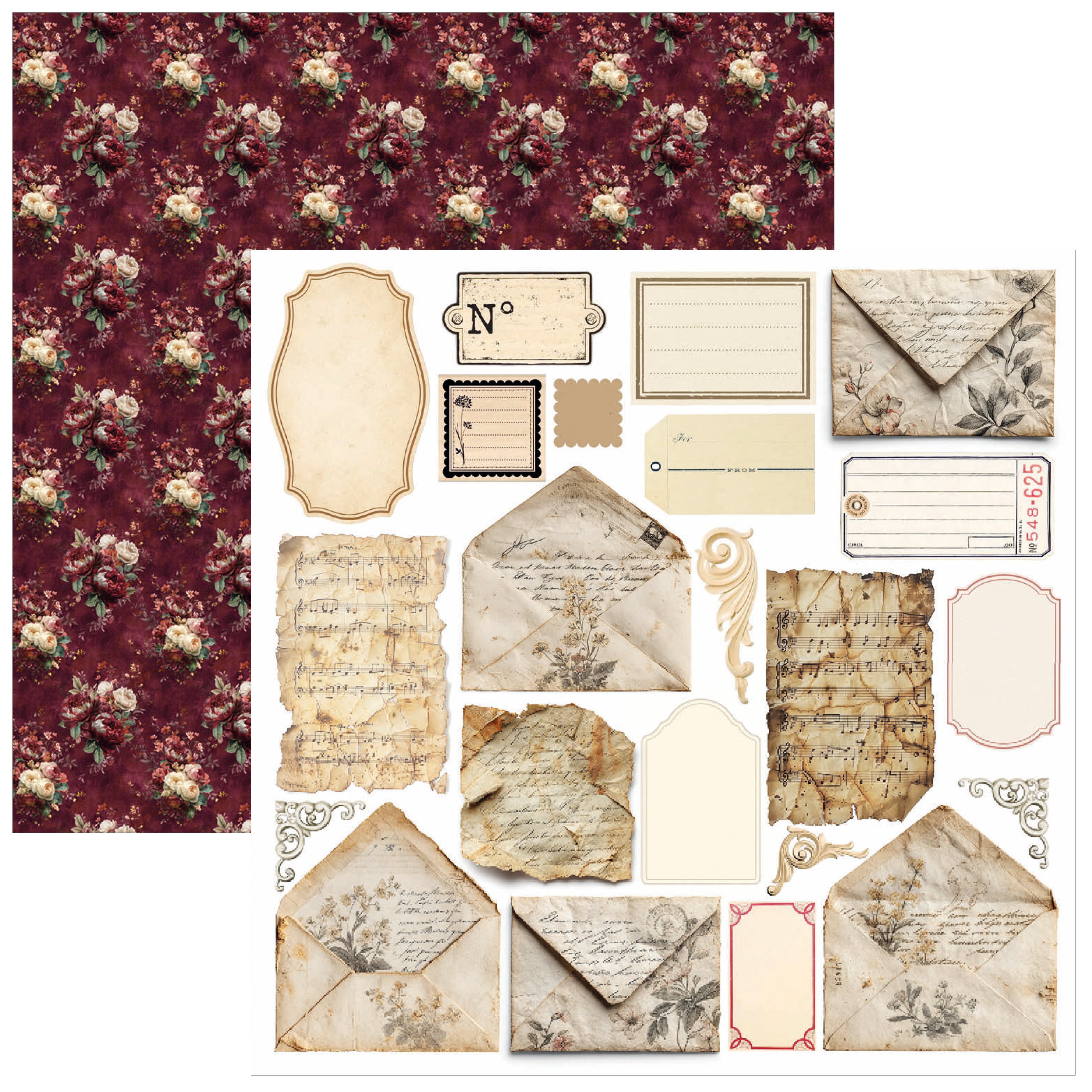 Ciao Bella - Bohemian Burgundy -  Fussy Cut Paper Pad  - 6 x 6"
