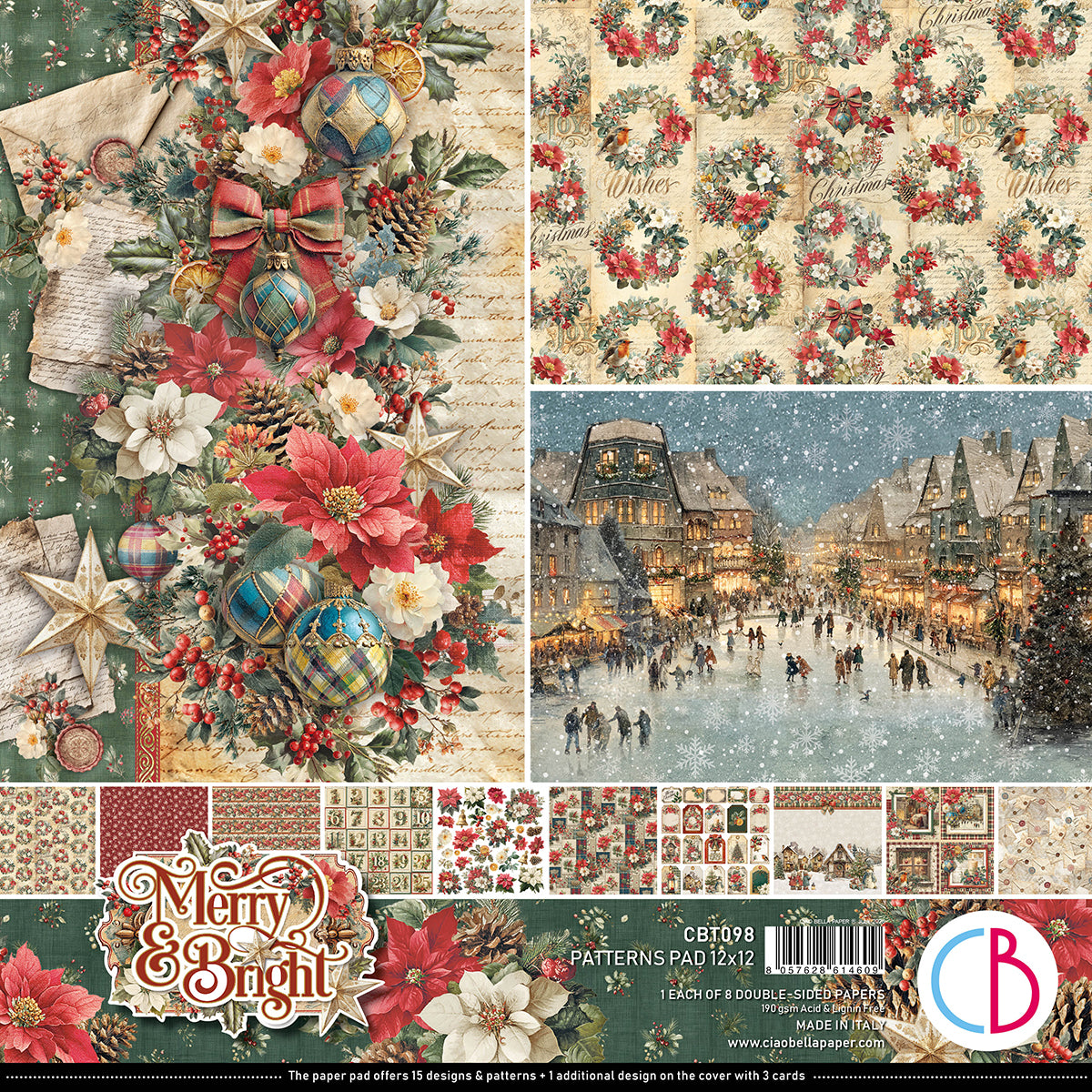 Ciao Bella - Merry & Bright - Paper Pack  (8 ark)  12 x 12"