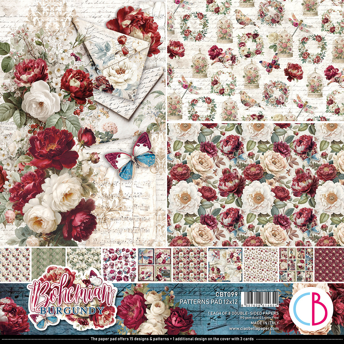 Ciao Bella - Bohemian Burgundy - Paper Pack  (8 ark)  12 x 12"