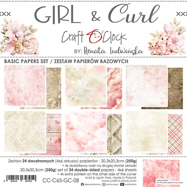 Craft O'Clock - Girl & Curl  - Basic Paper Pad - 8x8"