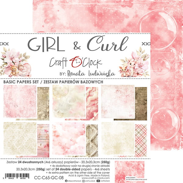 Craft O'Clock - Girl & Curl  - Basic Paper Pad - 8x8"