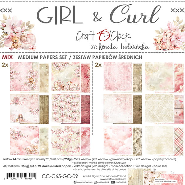 Craft O'Clock - Girl & Curl - MIX Paper Pad - 8x8"