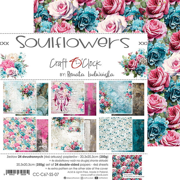 Craft O'Clock - Soulflowers - MIX Paper Pad - 8x8"