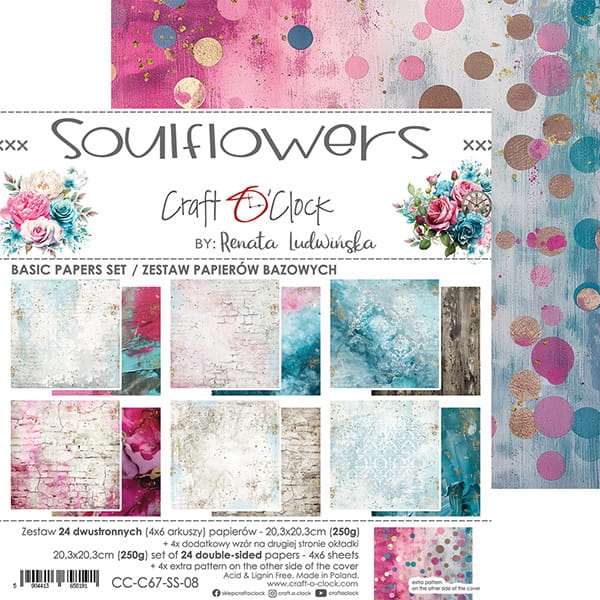 Craft O'Clock - Soulflowers - MIX Paper Pad - 8x8"