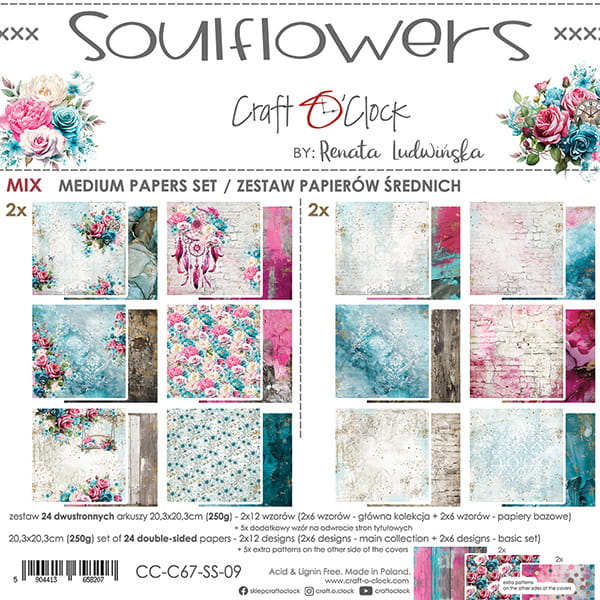 Craft O'Clock - Soulflowers - MIX Paper Pad - 8x8"