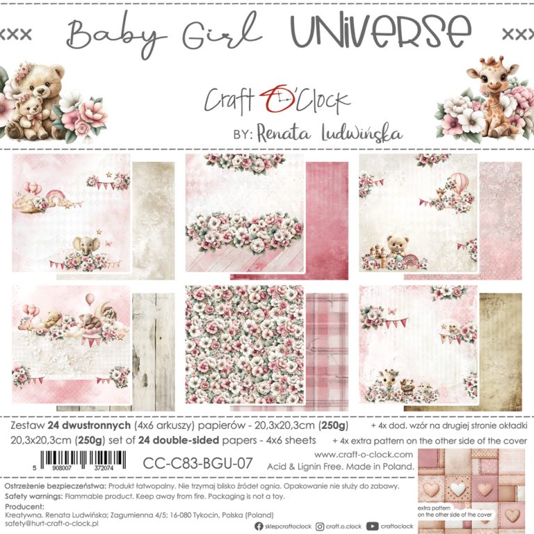 Craft O'Clock - Baby Girl Universe - Paper Pack - 8 x 8"