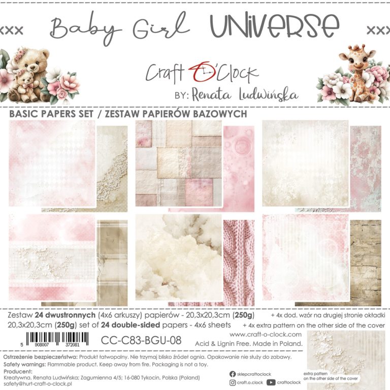 Craft O'Clock - Baby Girl Universe - Paper Pack - 8 x 8" Basic
