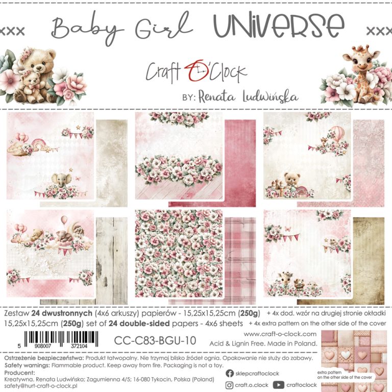 Craft O'Clock - Baby Girl Universe - Paper Pack - 6 x 6"