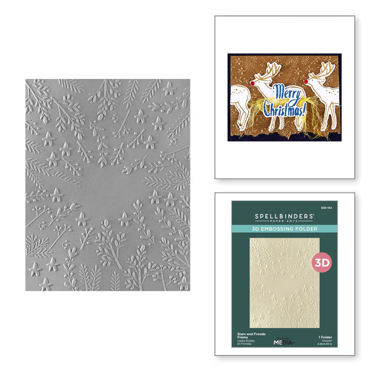 Spellbinders - 3D Embossing Folder - The Starry Holiday Collection by Dina Wakley - Stars and Fronds Frame