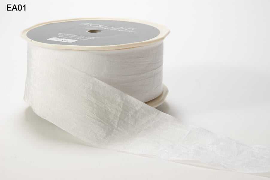 Wrinkled Faux Silk Ribbon - White - 3,8 cm -   METERSVIS