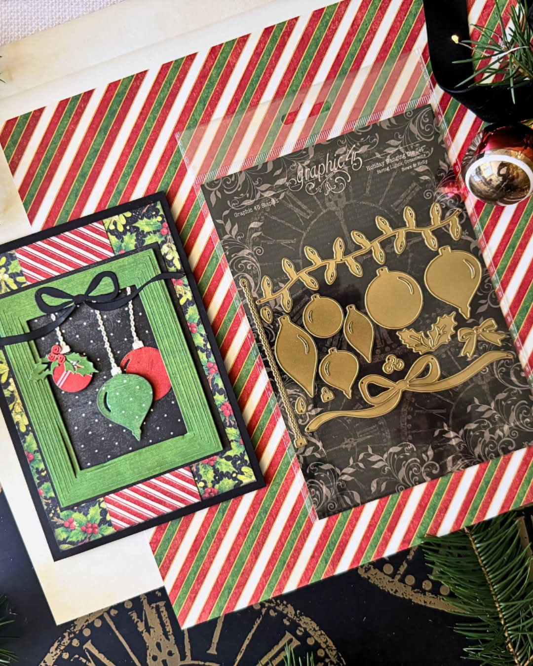 Graphic 45 - Holiday Hanging Die Set String Lights, Ornaments, Bows & Holly