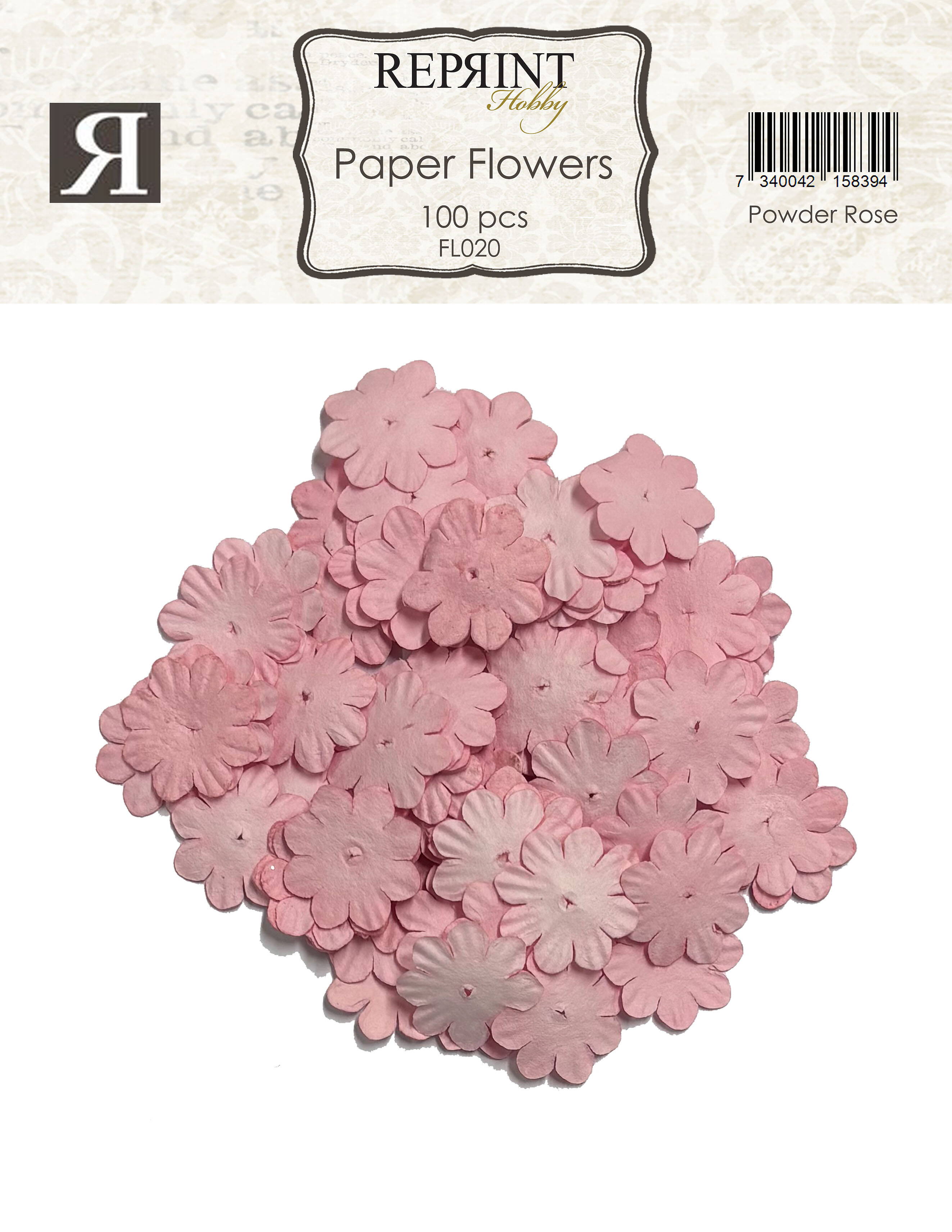 Reprint - Mini Papirblomster - Powder Rose